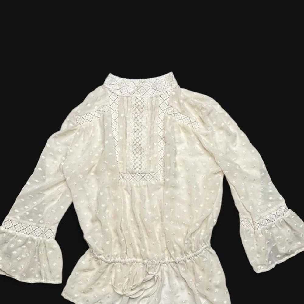 white Swiss-dot boho peasant blouse.